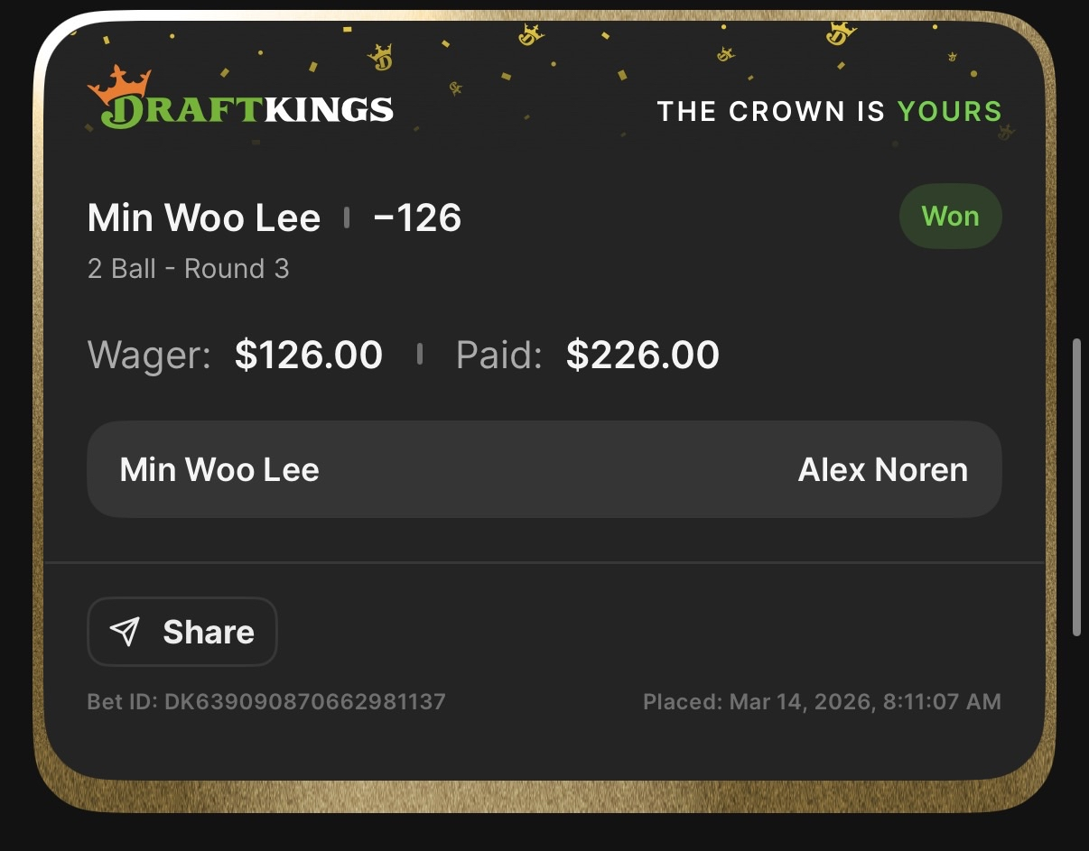 Settled DraftKings slip showing $226.00 paid
